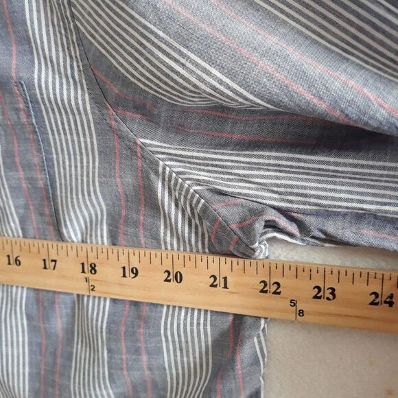 LL Bean Button Down Shirt Women Large Blue White Peach Stripes Long Sleeve - Picture 6 of 10